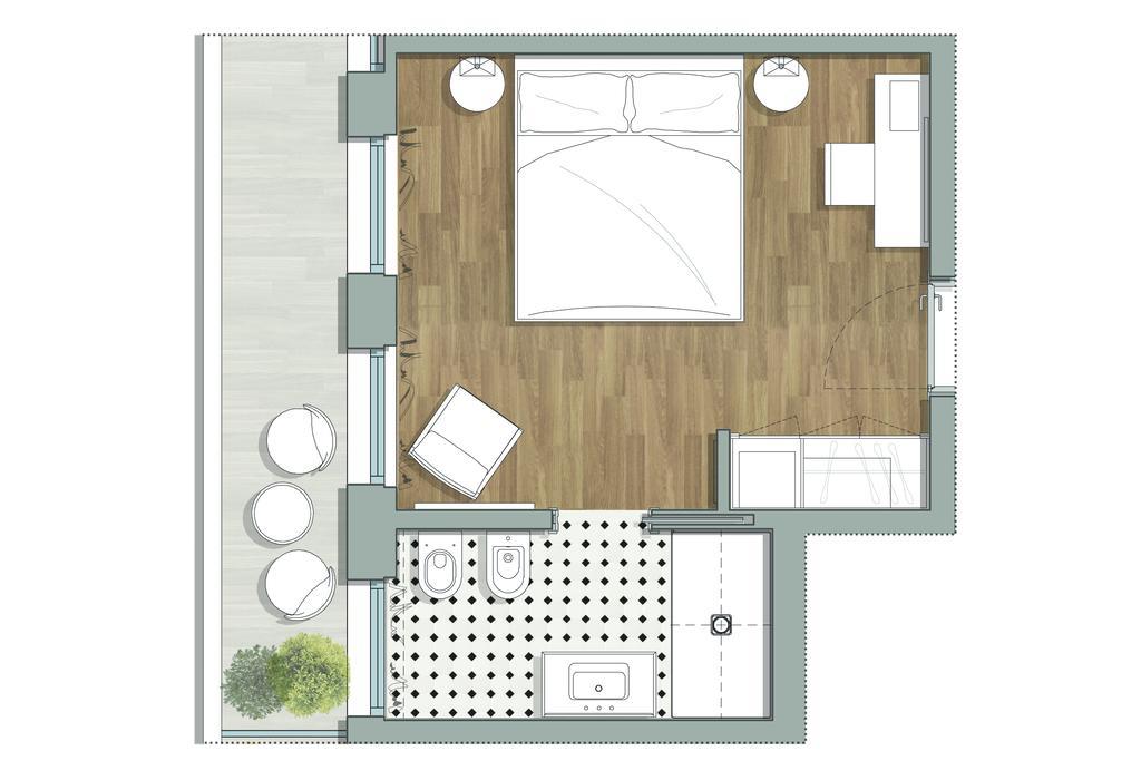 Quarto Duplo Grande com Varanda e Vista Cidade
